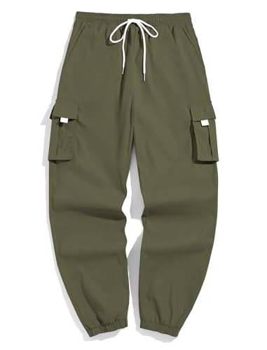Image of ZAFUL Men's Streetwear Cargo Pants with Flap Pockets & Drawstring Elastic Waist - Casual & Techwear Joggers
