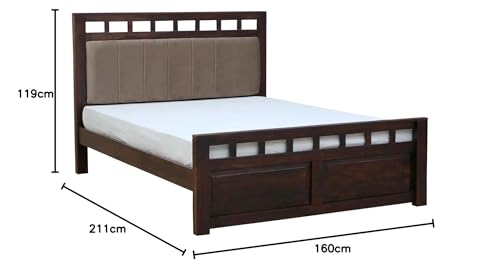 Image of EXCEL International Matrix Solid Sheesham Wood Queen Size Bed Without Storage | Wooden Double Bed with Velvet Upholstery Cushioned Headboard for Bedroom | Rosewood, Provincial Teak