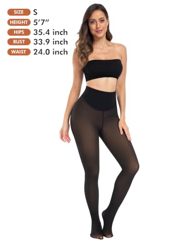 Image of CHRLEISURE Women's Fleece Lined Tights - Fake Sheer Warm Pantyhose Thick Winter Leggings