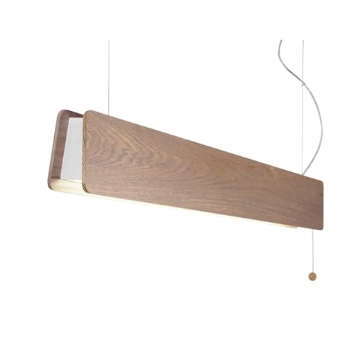 Licht-Erlebnisse Hängelampe Holz 98 cm lang H: max. 150 cm verstellbar mit Zugschalter inkl. LED 3000 K 2300 lm in Eiche Weiß blendarme Pendelleuchte Esstisch