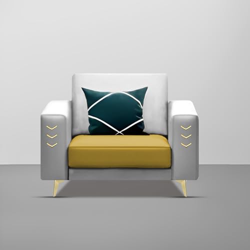 Image of Casaliving Falco 1 Seater Sofa Set for Living Room (Yellow Grey Fabric) Premium Fabric Sofa