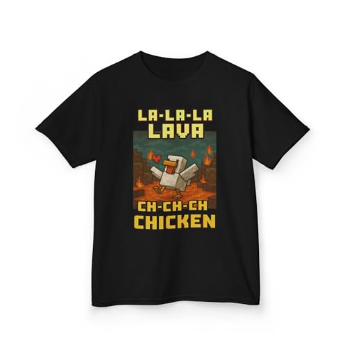 Funny Lava Chicken Shirt Youth Size La-La-La Lava Ch-Ch-Ch-Chicken Pixel Gamer Tee for Kids Silly Video Game Top