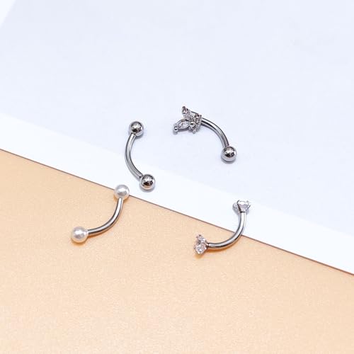 Besyvvin Zakrzywiony pręt do brwi i warg, kolczyk typu rook, Daith, Helix, stal nierdzewna, 16G, kolczyk typu banana, srebro, złoto, 8mm, 8mm, Stal nierdzewna