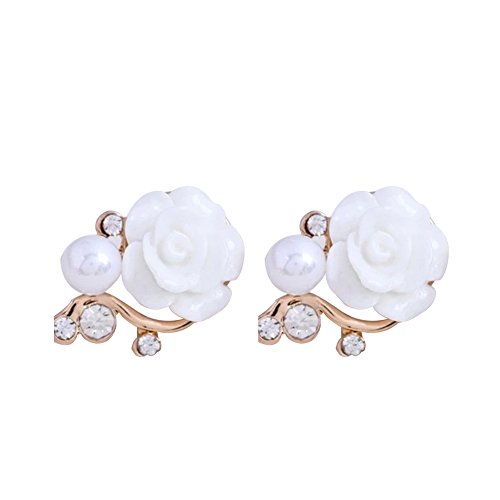 Preisvergleich Produktbild Daliuing Ohrring Damen Earings Ohrringe Rose Blume Ohrstecker Damen SchmuckWeiß