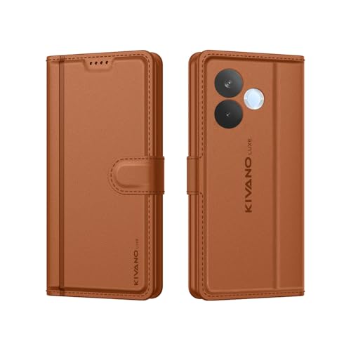Image of KIVANO LUXE Compatible for Oppo A5 Pro 5G Luxury Handmade Leather Magnetic Flip Folio Case | Card Holder & Kickstand | Slim Protective Cover | Unisex - Brown