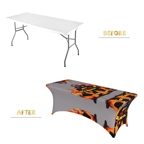 Housse de table rectangulaire extensible élasthanne imprimé pompier - 5
