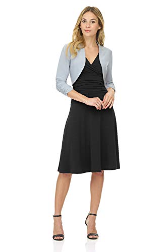 Image of Rekucci Women's Chic Soft Knit Stretch Bolero Shrug with Ruched Sleeves
