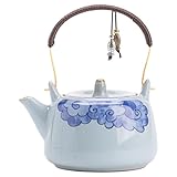 Conception unique de la poignée : la conception distinctive de la poignée offre une prise en main confortable, vous permettant de verser le thé sans effort et sans vous brûler les mains, pour une sécurité accrue. bouilloire en céramique, théière de restaurant chinois