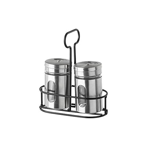 LOLAhome Stainless Steel and Contemporary Silver Glass Table Salt Shaker 12 x 6 x 15 cm Cover