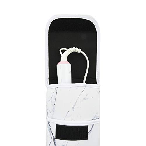 Heat Resistant Neoprene Curling Iron Holder Cover Bag Flat Iron Curling Wand Travel Case Pouch with Heat Proof Heat-resistant Mat for Curling Hair Drier Hair Straightener (White Marble)