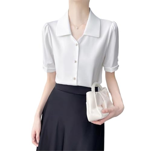 Camisa Blanca con Mangas Abullonadas para Mujeres-White-X-Chico