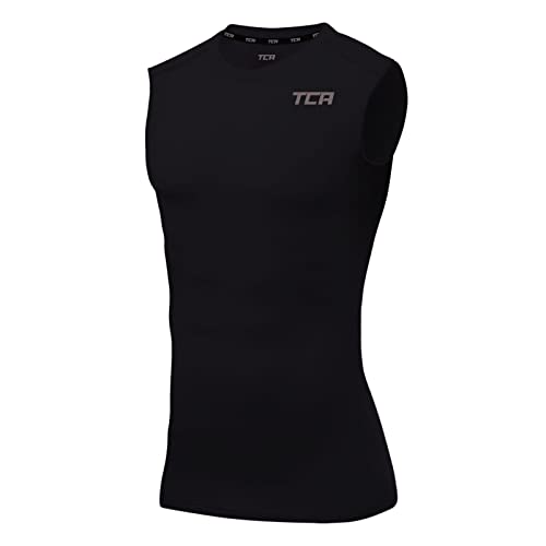 TCA Men's HyperFusion Compression Shirt - Base Layer Workout Training Running Gym Compression Vest - Black, M