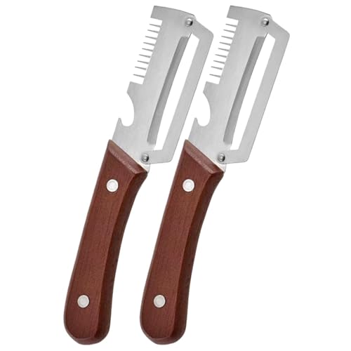 Pelador verduras multifuncional 2 piezas | Pelador Acero Inoxidable 3 en 1 con Mango Madera y Abridor Botellas | Herramienta cocina Zero Flex Peelers para pelar frutas y triturar cebolletas