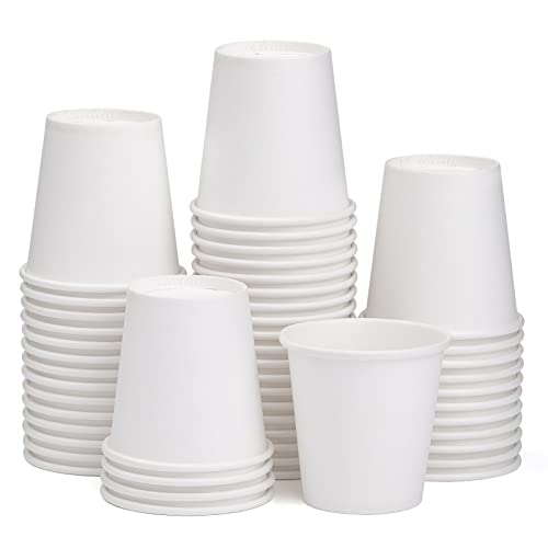 Lot de 50 gobelets en papier de 3 oz - Gobelets en papier jetables, gobelets pour boissons chaudes et froides, gobelets d'échantillons pour salles de bain, fêtes, boissons à emporter, etc. (Blanc, 50)