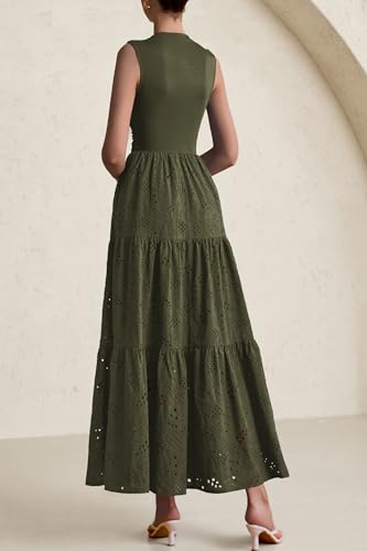 Image of PRETTYGARDEN Summer Dresses for Women 2026 Casual Eyelet Sleeveless Wedding Guest Maxi Dress Tank Top Sundress with Pockets