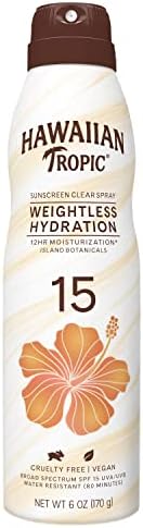 Hawaiian Tropic Weightless Hydration Clear Spray Sunscreen SPF 15, 6oz | Hawaiian Tropic Sunscreen SPF 15, Sunblock, Oxybenzone Free Sunscreen, Spray On Sunscreen, Body Sunscreen Spray SPF 15, 6oz
