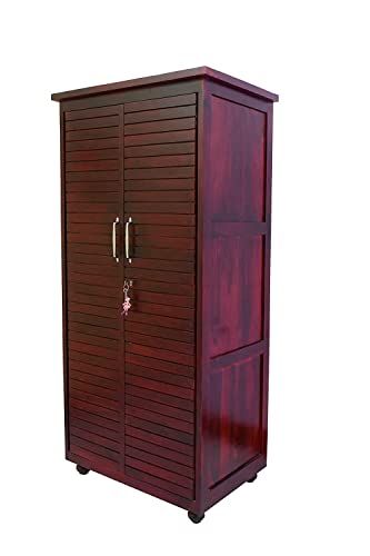 Image of Sheesham Wood Wardrobe with 2 Drawer and 5 Shelves Storage for Bedroom Wooden Almirah for Clothes for Living Room Bedroom Home, Solid Wood Furniture (Mahogany Finish)