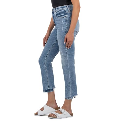 Kotmomです。 Willow + Root Distressed Mom Jeans Ripped Knee Denim Button