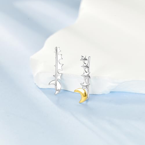 YAFEINI Hypoallergenic Moon Phase/Moon and Star/Filigree/Bee Climbers Earrings 925 Sterling Silver Crawlers Ear Climber Jewelry Graduation Birthday Gifts for Women3