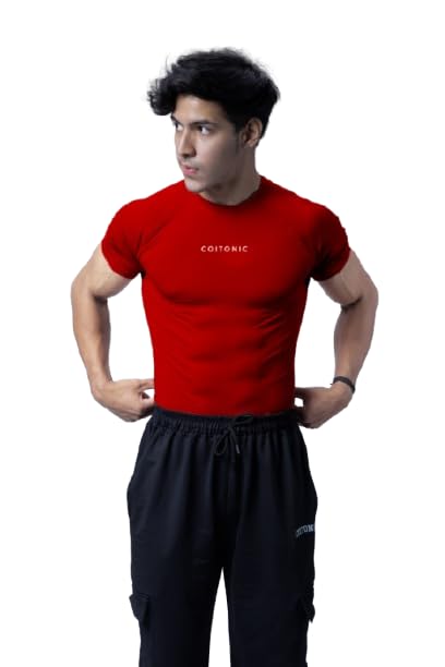 Image of COITONIC Men Compression Half Sleeves Round Neck T-Shirt for Gym and Sports Wear