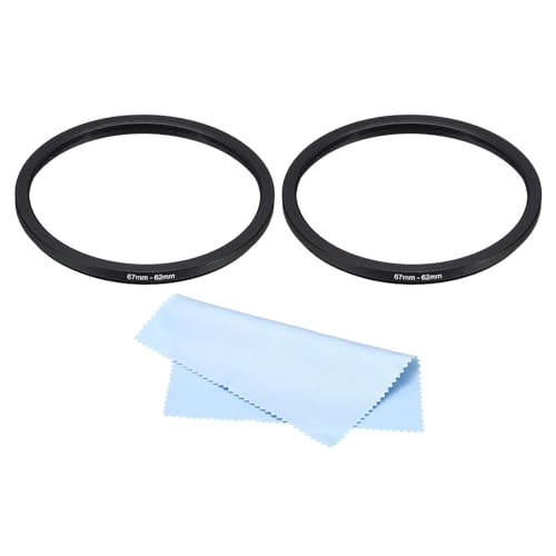 PATIKIL 67mm-62mm Metal Step Down Ring with Cleaning Cloth, 2 Pack Camera Lens Filter Adapter Ring Aluminum Filter Adapter Ring for Camera Lenses Hood, Black