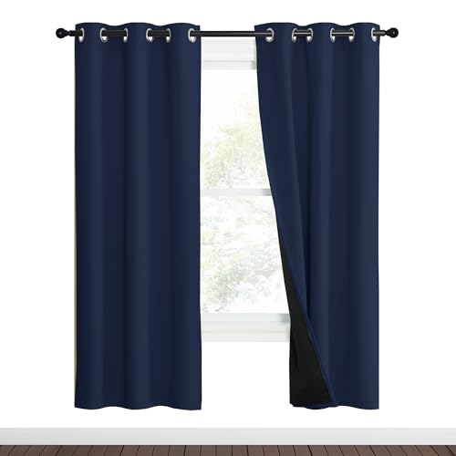 Image of NICETOWN 100% Blackout Curtain Set, Thermal Insulated & Energy Efficiency Window Draperies for Guest Room, Full Shading Panels for Shift Worker and Light Sleepers, Navy Blue, 37W x 70L, 2 PCs