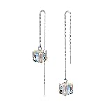Sparkly Austrian Crystal Dangle Earrings Aurora Boreale Drop Glitter Faceted Ball Beads Earrings Threader Cube Bar Party Prom Disco Jewelry-Threader Cube -  Caiyao