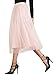 Joeoy Women's Elastic Waist Ballet Layered Princess Mesh Tulle Midi Skirt-S Pink