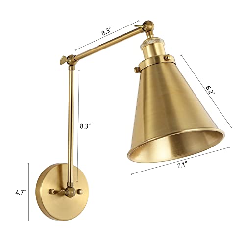 Wingbo Swing Arm Adjustable Wall Lamps Set Of 2 Brass Hardwired Light Fixture Up Down Metal Shade For Bedroom Bedside Reading Living Room Home Hallway Dining Kitchen #TOP3
