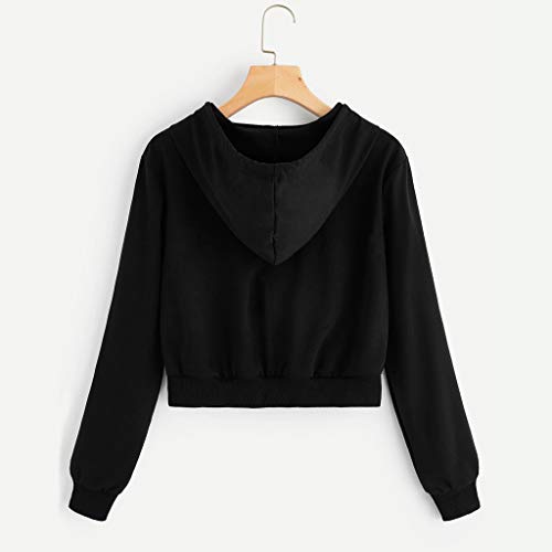 Cofeemo Crop Tops Hoodies For Women Teen Girls Casual Zip Up Long Sleeve Sweatshirt (A-Black,M) #TOP2