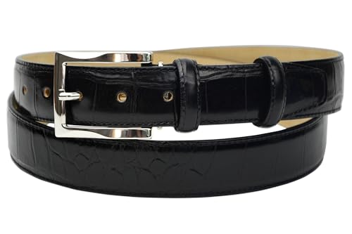 Image of Men's Italian Crocodile Embossed Leather Belt | Genuine Italian leather. Refined crocodile embossed texture. 35mm (1.38 inch) dress width. Handmade in Italy. Gift boxed.