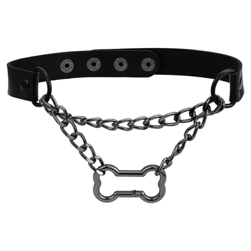 Collier réglable en forme d'os en cuir pour sublimer un look gothique chic