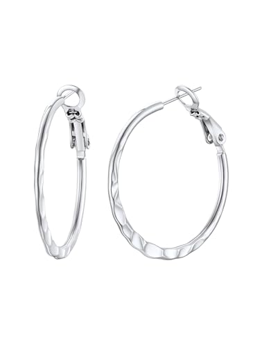 FOCALOOK Creolen Silber Damen 30mm Creolen klein Ohrringe Edelstahl Kleine Huggie Hoop Flache Silberbe Kleolen Ohrstecker FOCALOOK Creolen Silber Damen 30mm Creolen klein Ohrringe Edelstahl Kleine Huggie Hoop Flache Silberbe Kleolen Ohrstecker