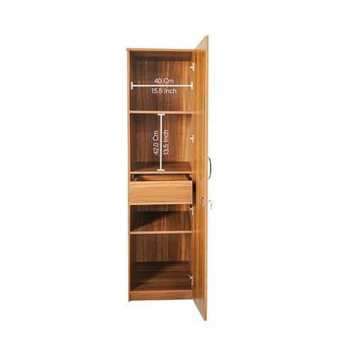 Image of Amazon Brand - Solimo Optima Engineered Wood 6ft 1 Door Wardrobe for Clothes with Drawer| Storage Organizer | Storage Cabinet | Multipurpose Almirah for Bedroom - Leon Teak, 6ft