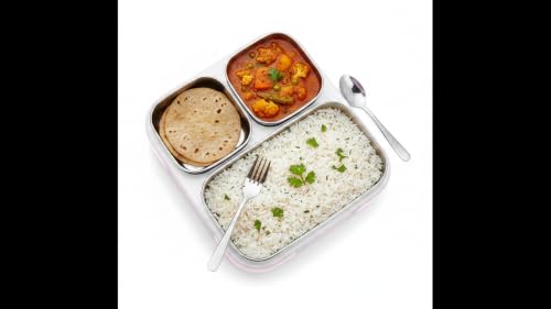 Image of VAYA Tydbyt Lunch Box for Boys, 3 Stainless Steel Containers, Slim Compact & Travel Friendly Tiffin Box for Office School, Ideal for Organized Meals, Green
