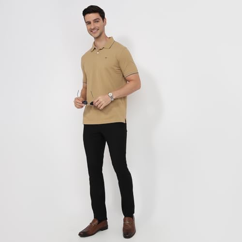 Image of Park Avenue Men Slim Fit Solid Pattern Cotton Polyester Blend Half Sleeve Polo Neck Casual T-Shirt