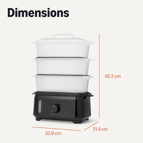 Amazon Basics Vaporizador Eléctrico de Alimentos para Cocinar Verduras con Diseño de 3 Niveles, sin BPA, 9L, 950W, Negro - imagen 5