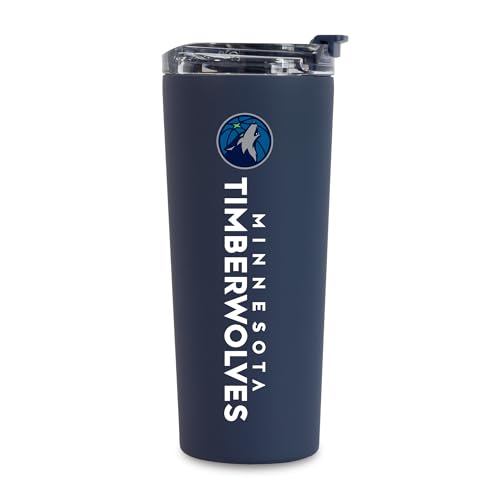 Image of Rico Industries NBA Basketball Minnesota Timberwolves Navy 24oz Stainless Steel Tumbler with Lid and Dual Functioning Lid