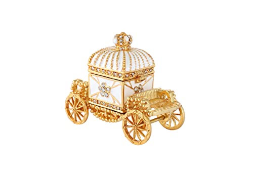 Image of QIFU Vintage White Royal Carriage Style Enameled Trinket Box Hinged, Unique Gift for Family