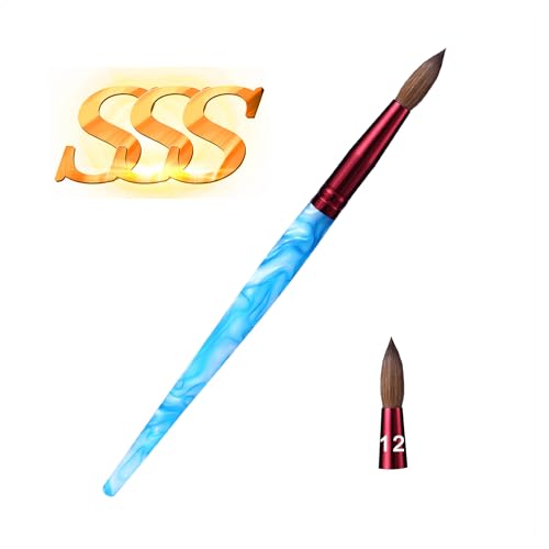 Marble & Aluminum Nail Art Brush Professional Detail Pure Kolinsky Hair Pen for Nail Design Smooth Application (#12)