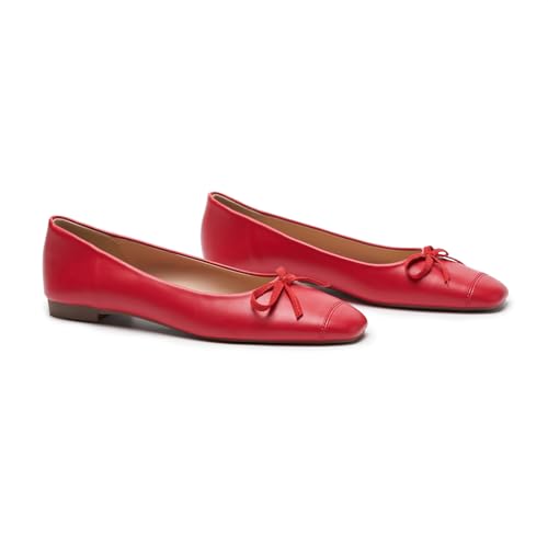 Image of C.Paravano Ballet Flats | Square Toe Shoes | Bow Slip Ons | Ballet Shoes for Women | Dressy Flats for Women
