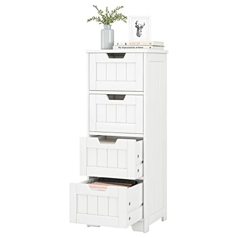 FOREHILL Bathroom Floor Cabinet with 4 Drawers Wooden Bathroom Storage Unit Free Standing Cupboard White for Living Room Hallway 30x30x82cm Cover