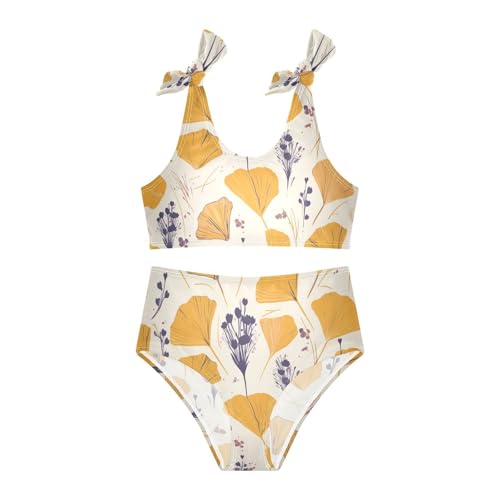 KLL Hand Drawn Ginkgo Girls 2 Piece Bikini Sets Quick-Dry Beach Swimsuit Swimsuit3