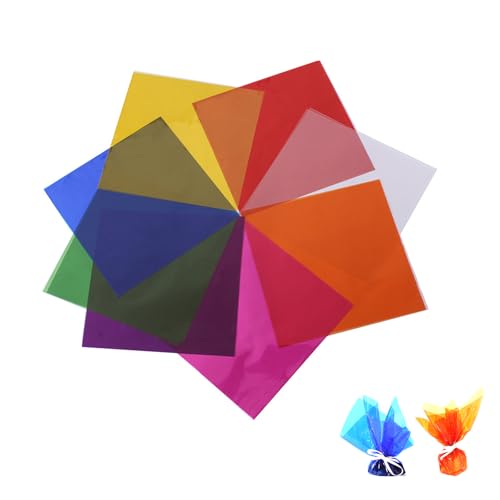 200 Stück Bonbonpapier, Farbige Zellophanfolie Bunt Geschenkfolie Farbig Cellophan Folie Quadratisch Cellophanfolie Bunte farbiges Glasfolien für Verpacken Süßigkeiten DIY Arts Dekoration