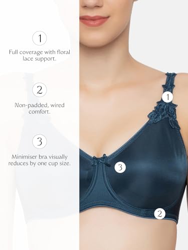 Image of Triumph Minimizer Women Bra Wired Non Padded High Support Big Cup Lingerie Visual Bust Reduction Comfort Bra Floral Lace Full Coverage Shapewear Wide Straps & U-Back Support Pack of 1
