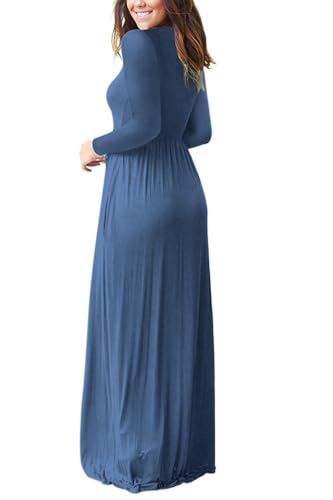 Image of AUSELILY Womens Long Sleeve Maxi Dress Casual Empire Waist with Pockets | Versatile year round long dress for spring, fall, winter, available in floral prints and solids