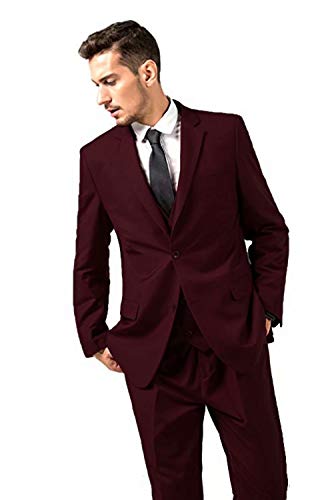Yanlu Suits for Men Burgundy 3 Pieces Notch Lapel Slim Fit Prom Suits Tuxedos for Men Jacket Vest and Pant Business Wedding Suits bg-46404