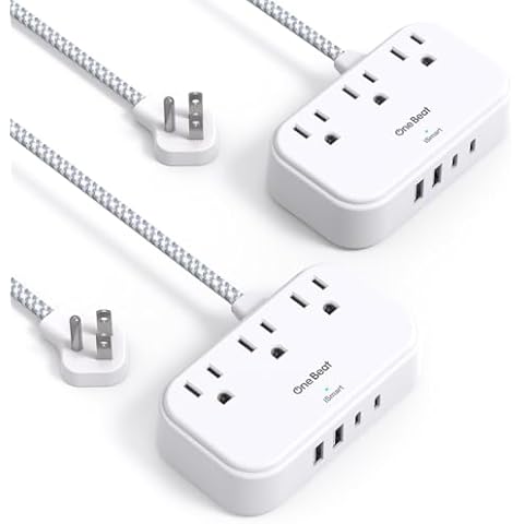 2 Pack Cruise Essentials, 5 Ft Flat Extension Cord, 3 Outlets 4 USB Ports(2 USB C) Flat Plug Power Strip, USB Charging Station with Non Surge Protector for Cruise Ship, Travel, Dorm Room Essentials Cover