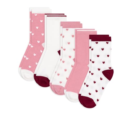 5 paia di calzini in cotone tinta unita con stampa a cuori bambina