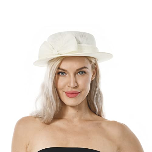Vintagehat White Bowknot Fascinators For Women - Wide Brim Fascinator Hats Boater Hats Breathable Beach Sun Hat Off White #TOP3